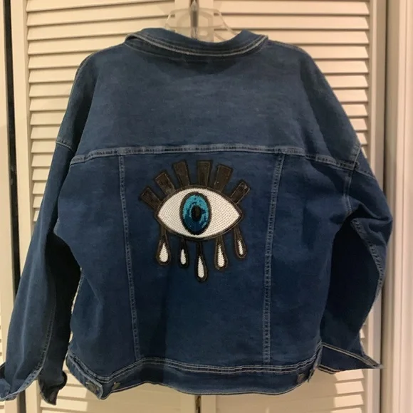 Sequin ‘evil eye’ denim jacket 100% cotton🪬 - Picture 1 of 5